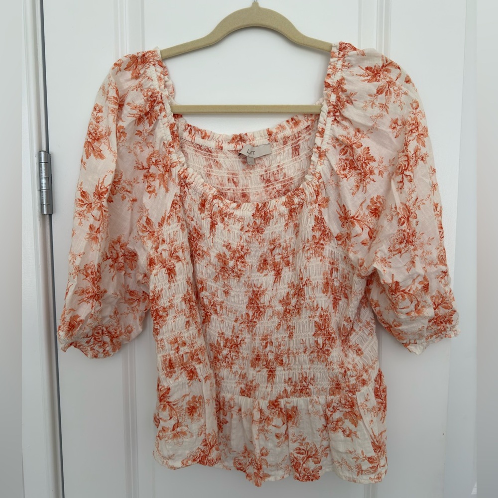 LOFT Smocked Floral Blouse